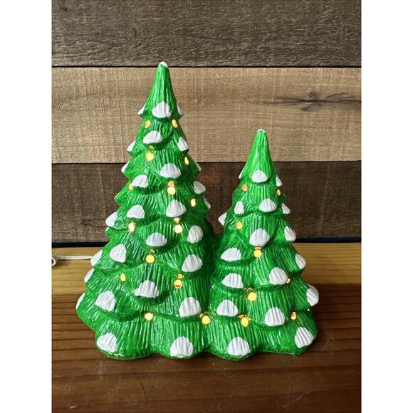 Vintage Ceramic Christmas Double Tree Snow Lighted Christmas Giant - Picture 3 of 7